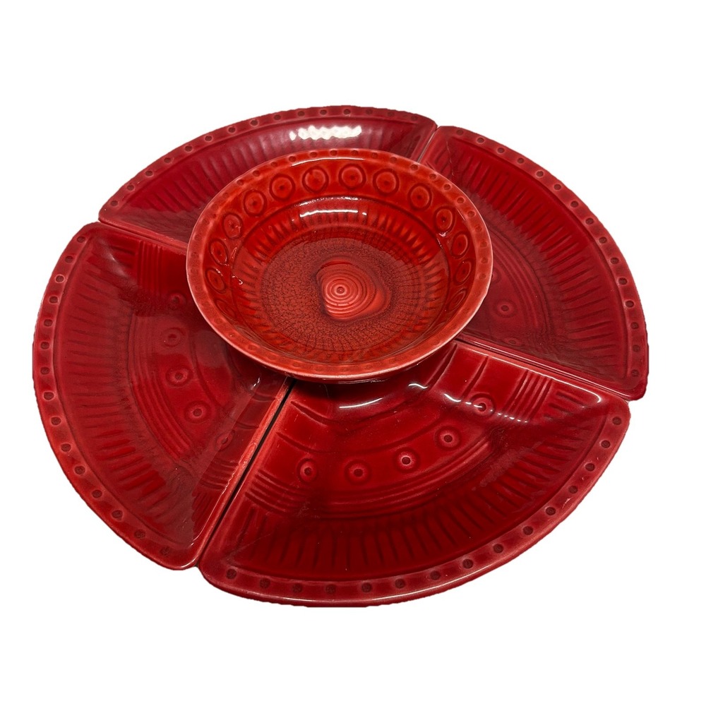 Vintage California Pottery Chip & Dip Serving Set B 650- Red